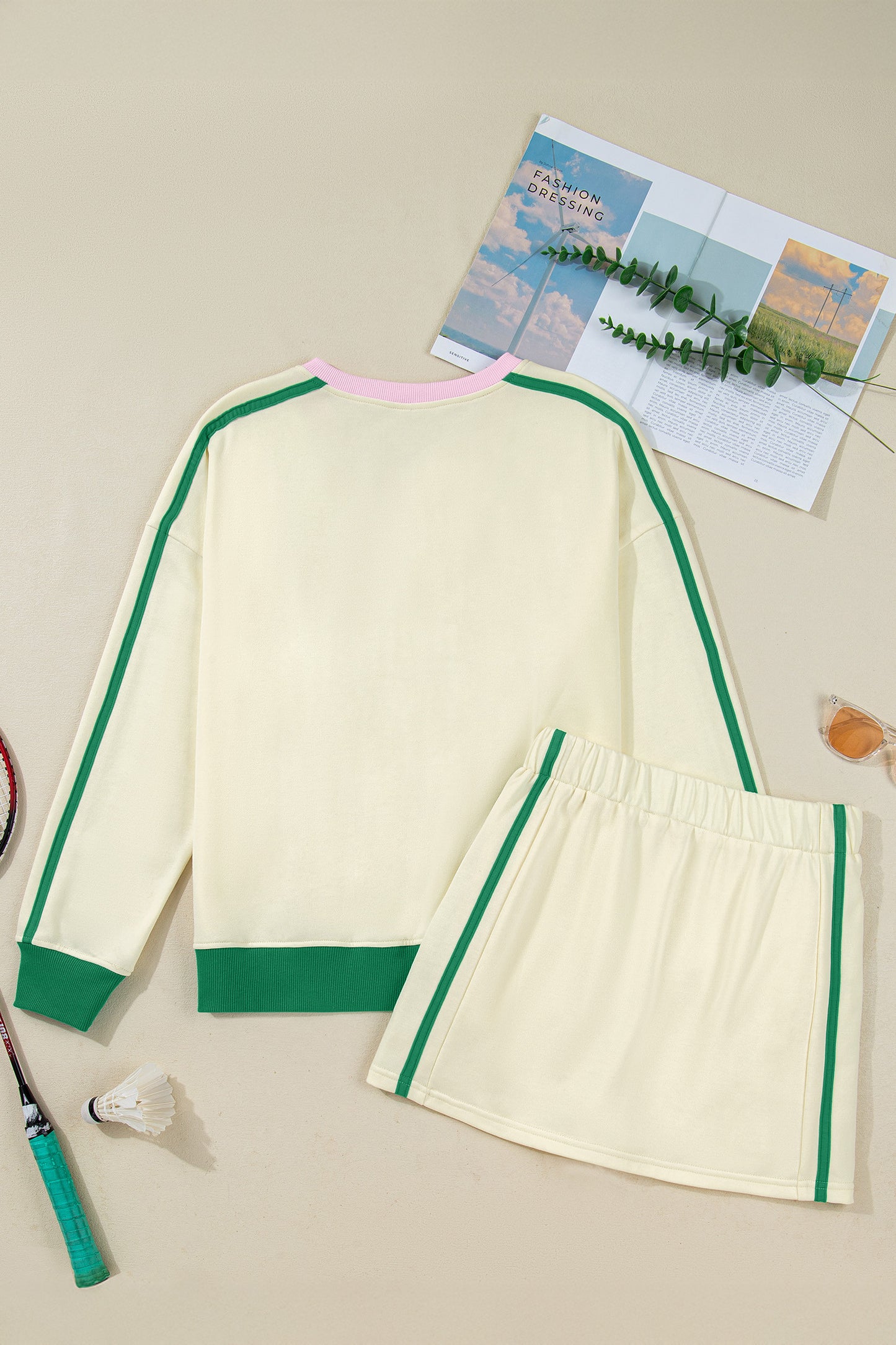 2 Piece Sporty V Neck Top & Skort Set