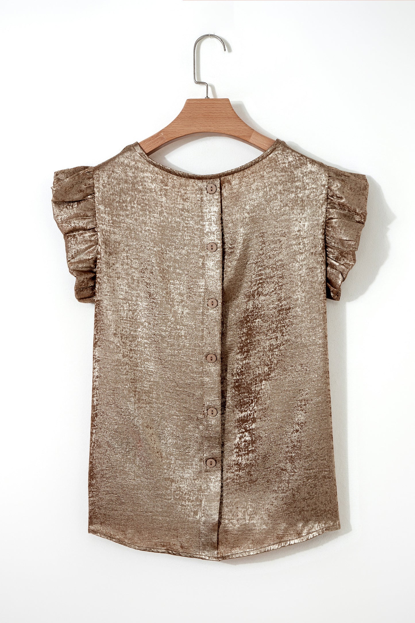 Gold Top Ruffled Trim Button Back Blouse