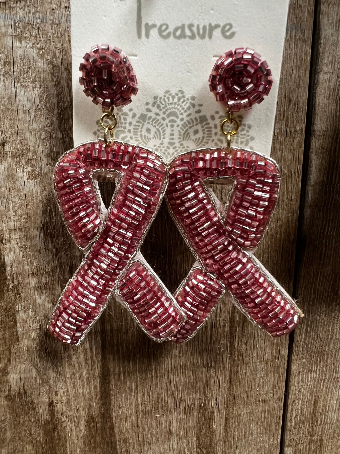 BeadedMetallic Pink Ribbon