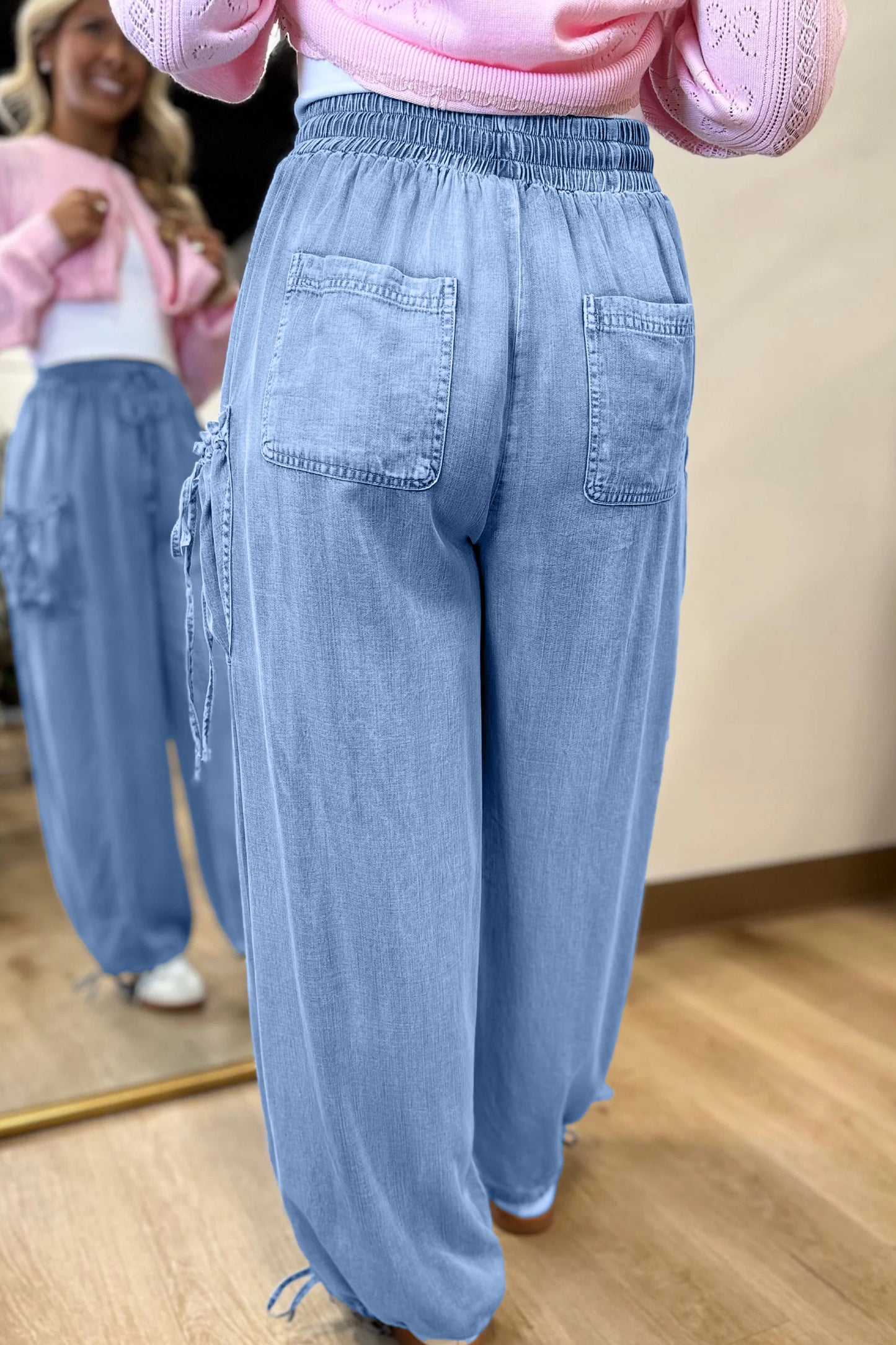 Denim Drawstring Baggy Pants\ Jean