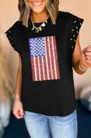 4th Sequins Flag on Black Top