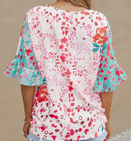 Aqua Floral Blouse