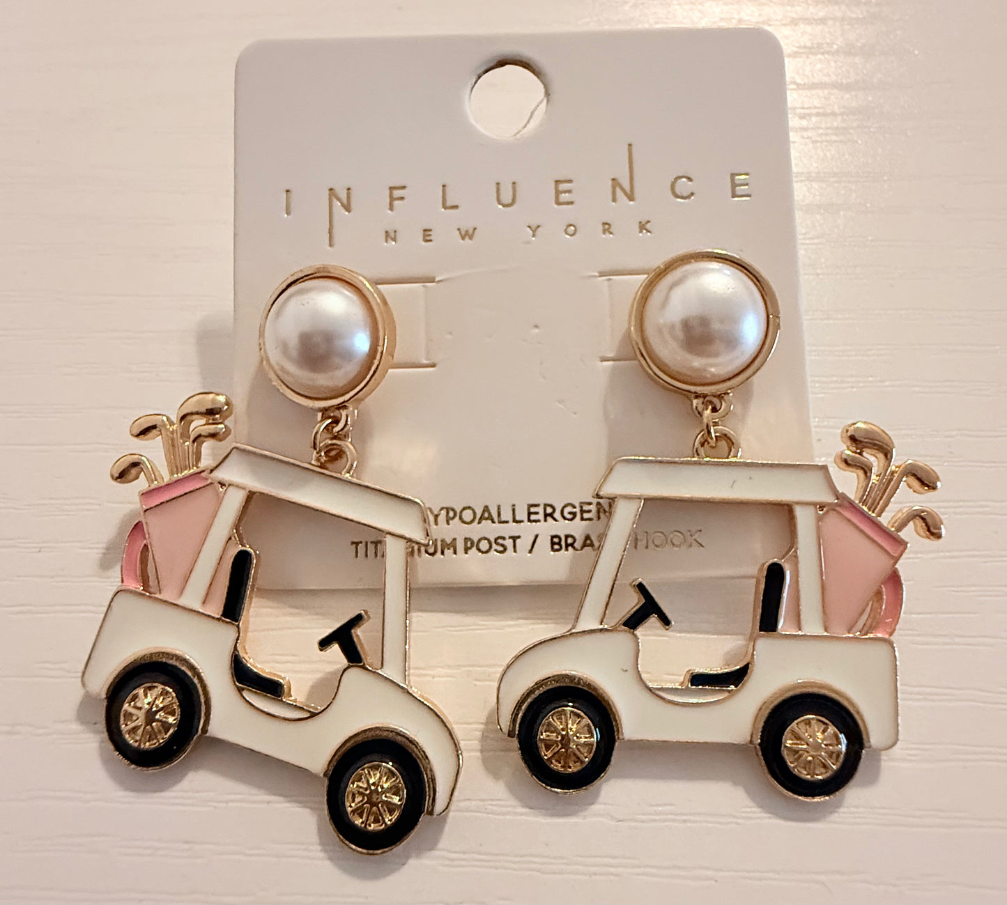 White Golf Cart Earrings