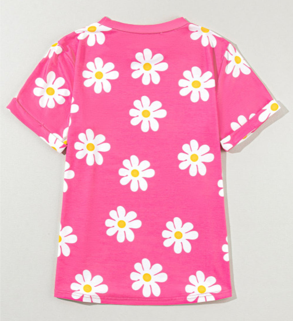 Pink White Daisy Floral Tee