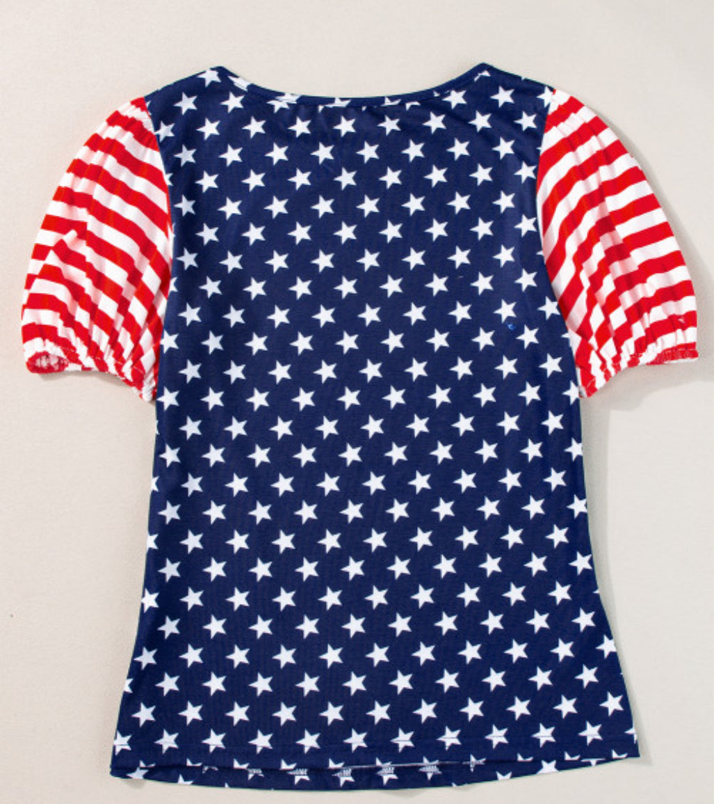 4th Stars Red&White Ruffle Sleeve Tee