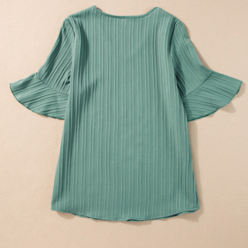 Mint Ruffle Sleeve Blouse