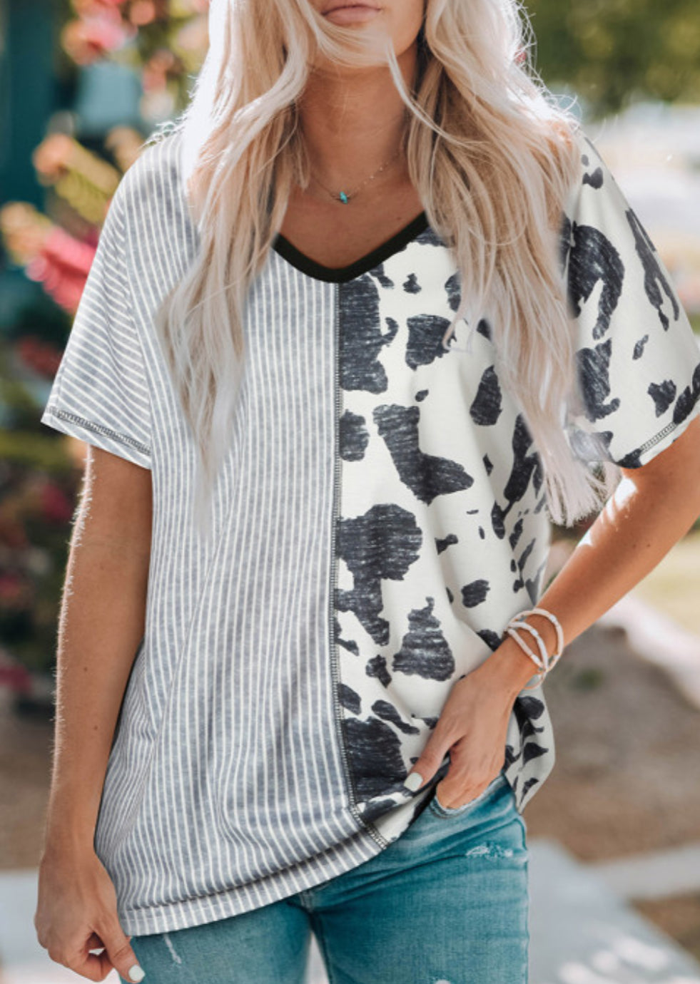 Stripes & Cow Print Top