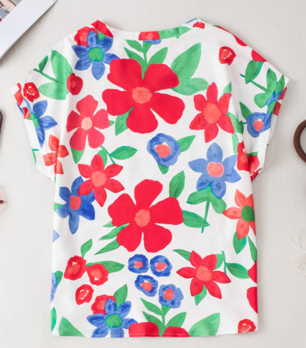 Red Floral Blouse