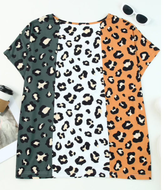 Plus Size - Mustard, White & Green Cheetah Top
