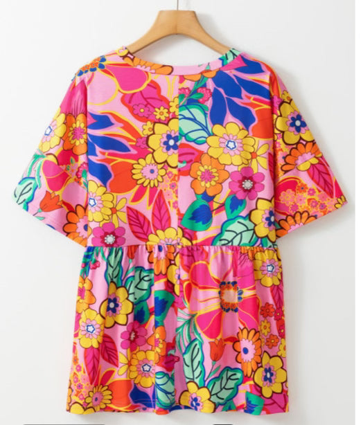 Plus Size - Colorful Floral Patch Top