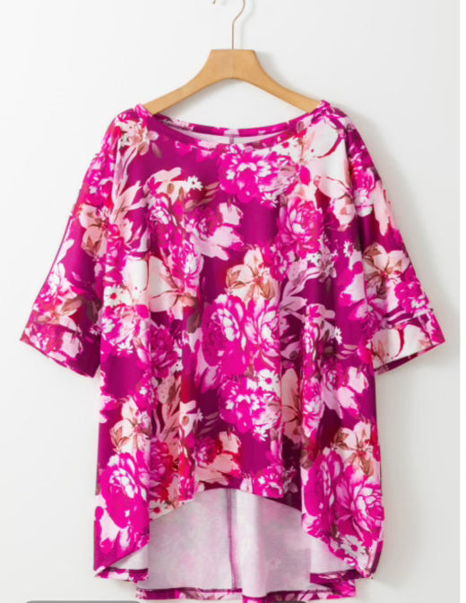 Plus Size - Fushia Floral Top