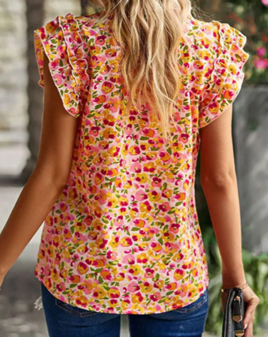 Floral Print Ruffle Sleeve Blouse