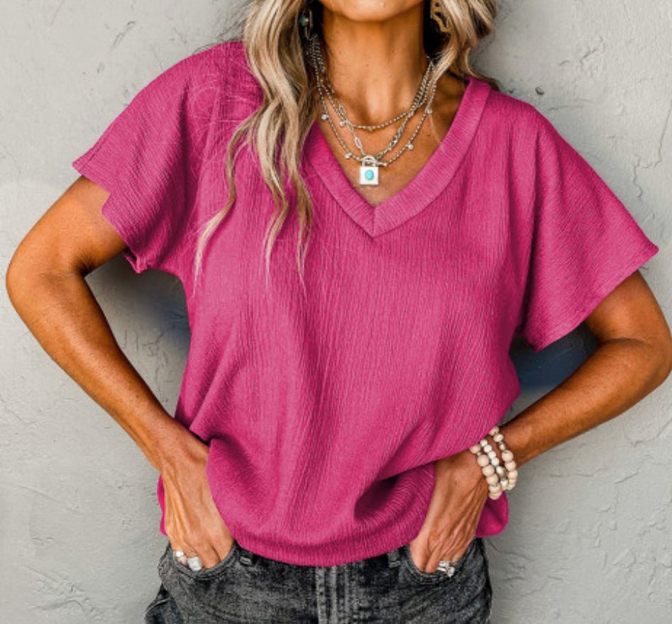 Pink Crinkle V-Neck