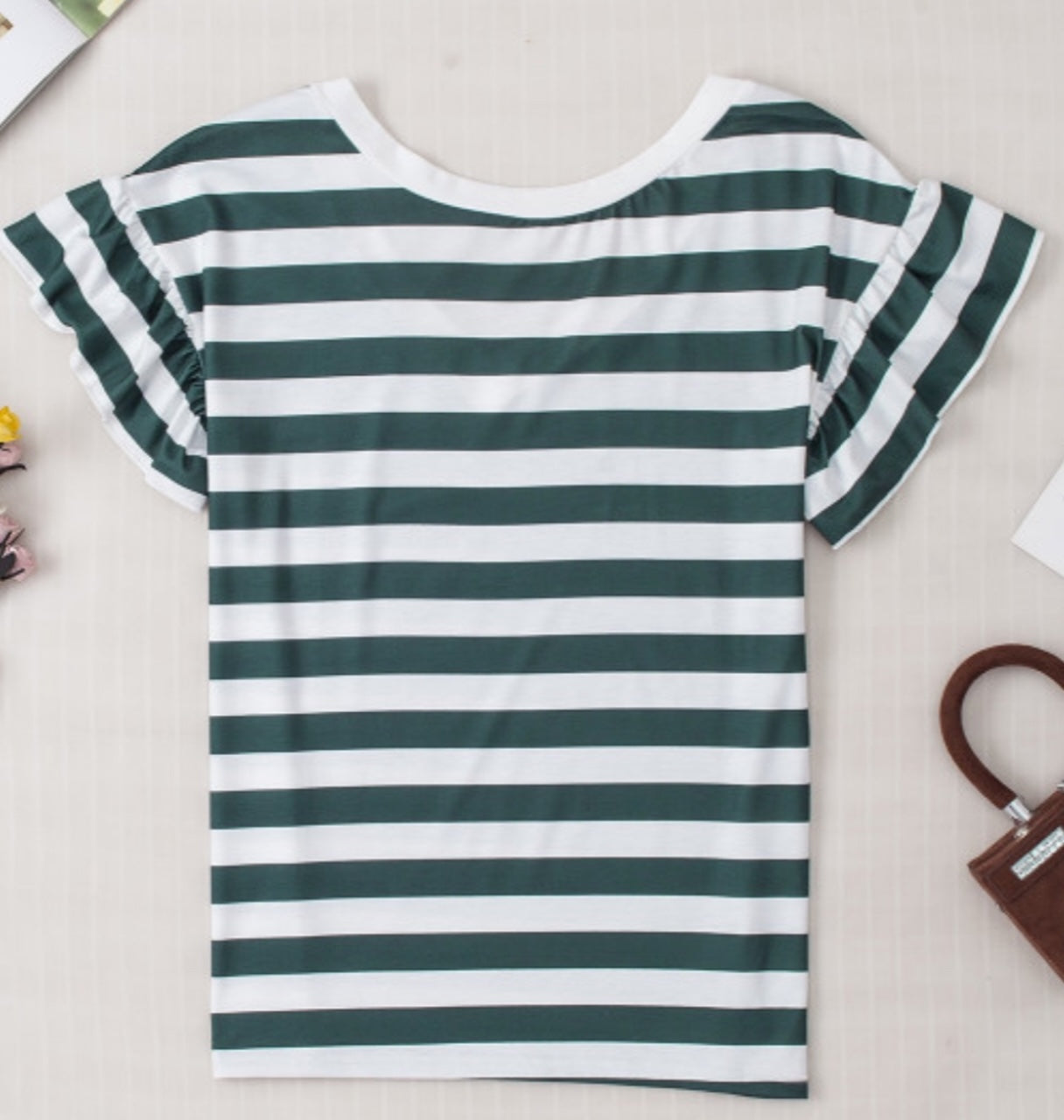Striped Ruffled Sleeve Top