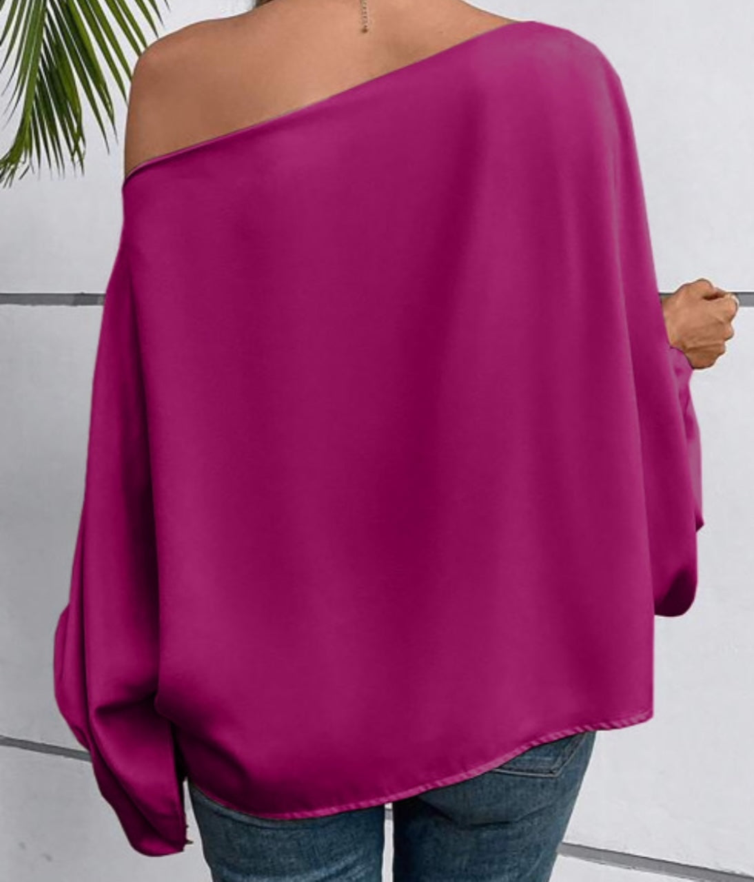 Fushia Pink Satin Ballonsleeve Blouse