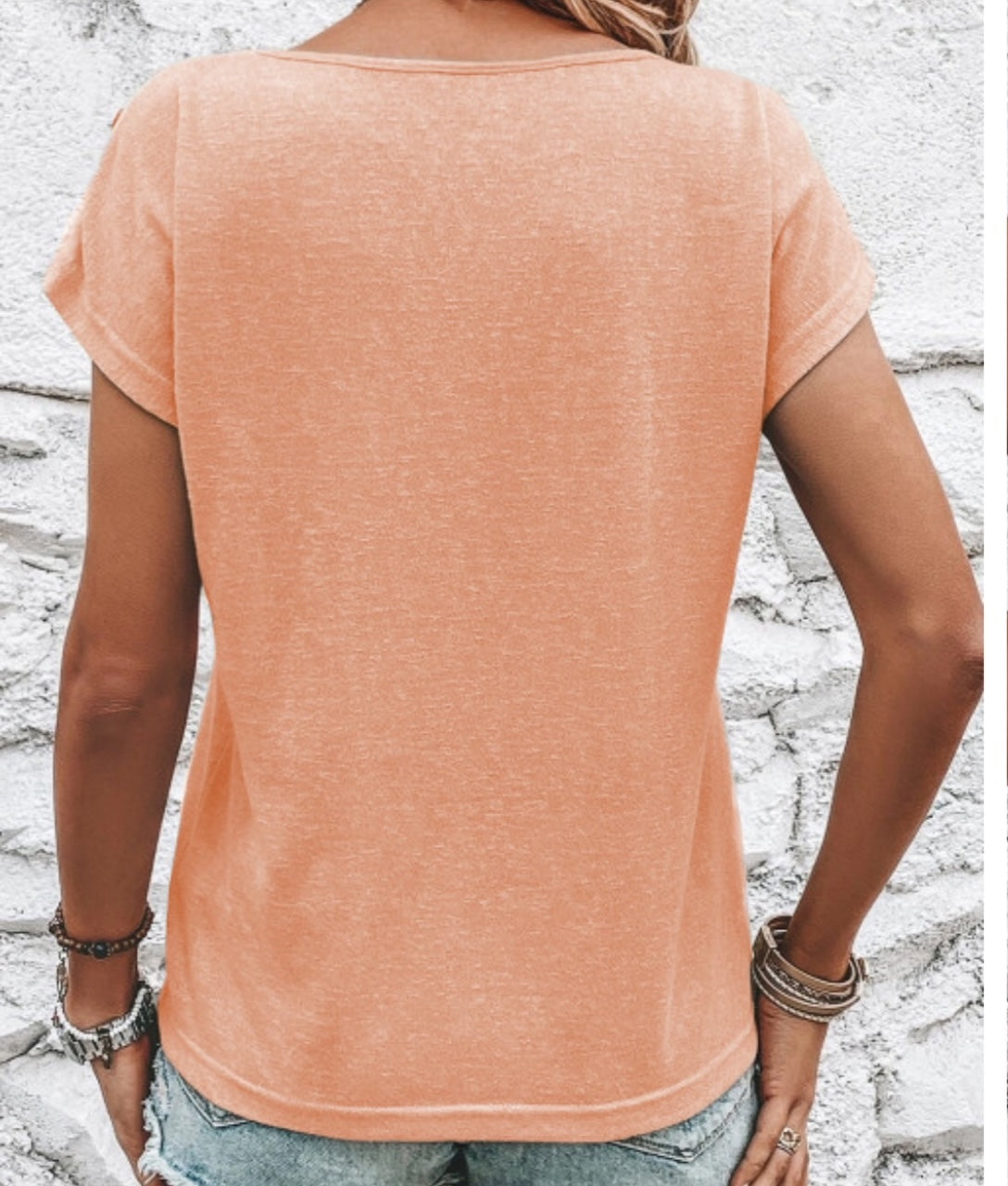 Peach Button Sleeve Top