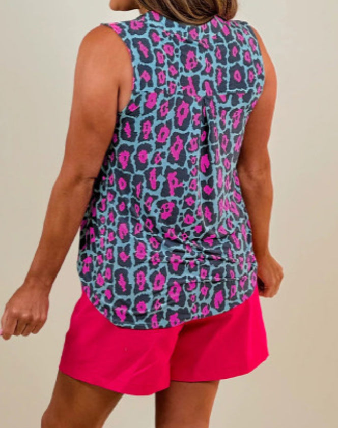 V-Neck Colorful Cheetah Top