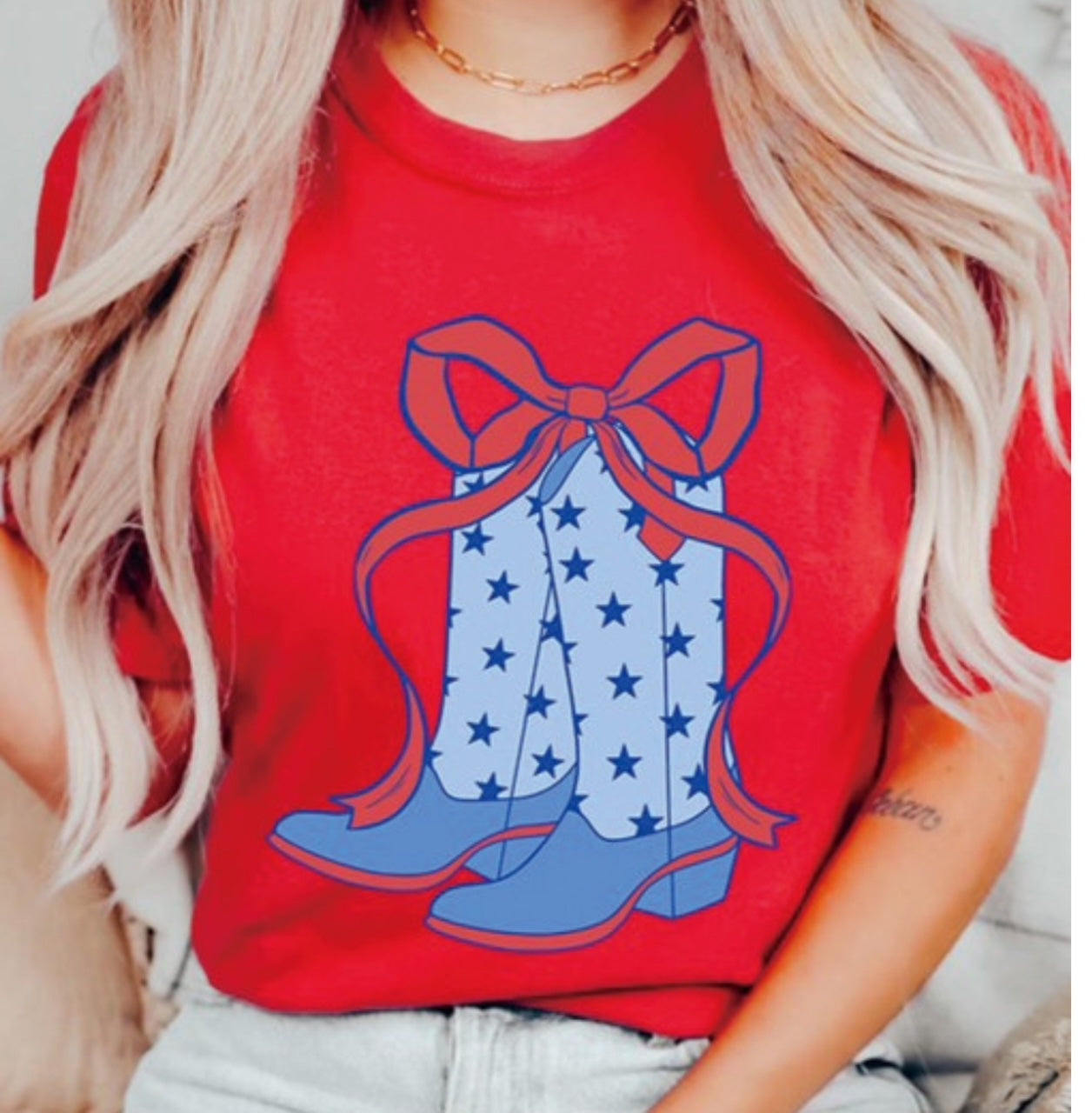 4th Red Bow & Boots Tee