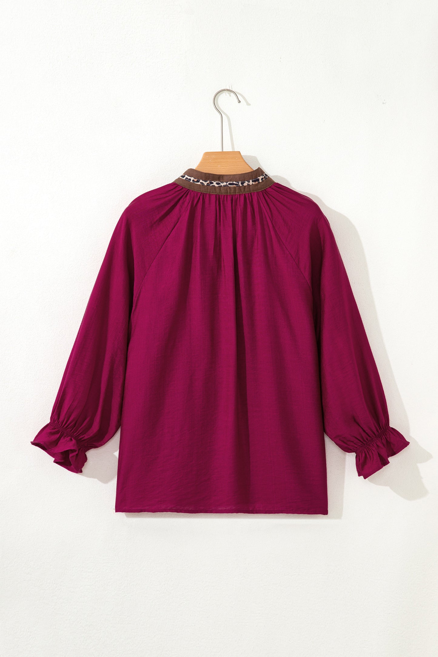 Maroon V Neck Cheetah Strip Blouse