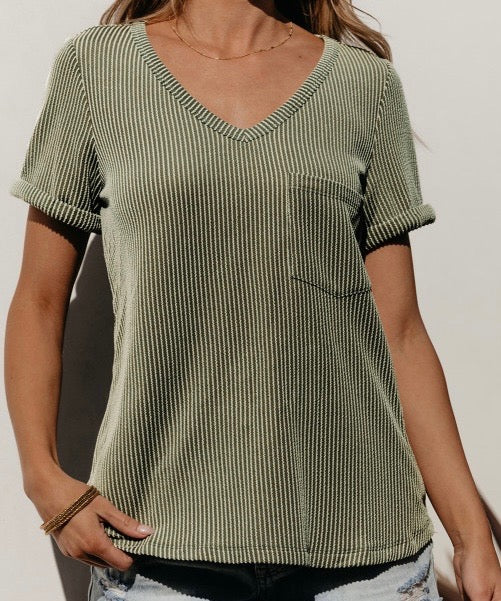 Olive Ribbed Tee
