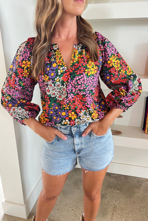 Colorful Daises Floral Blouse