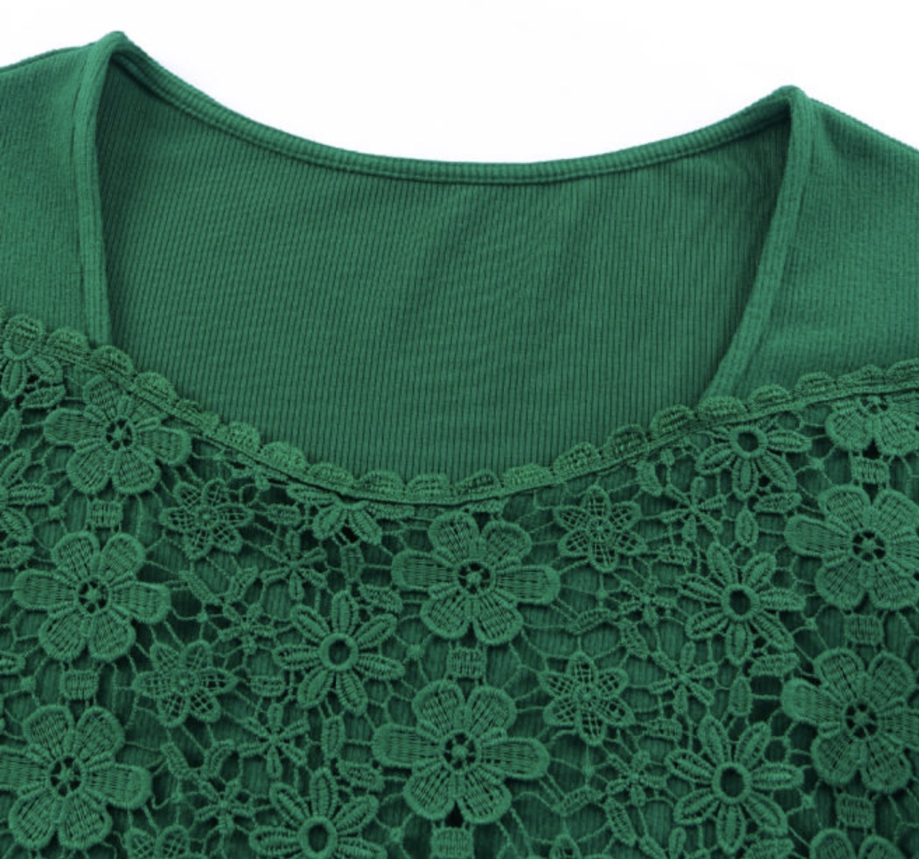 Green Daisy Floral Lace Ribbed Top