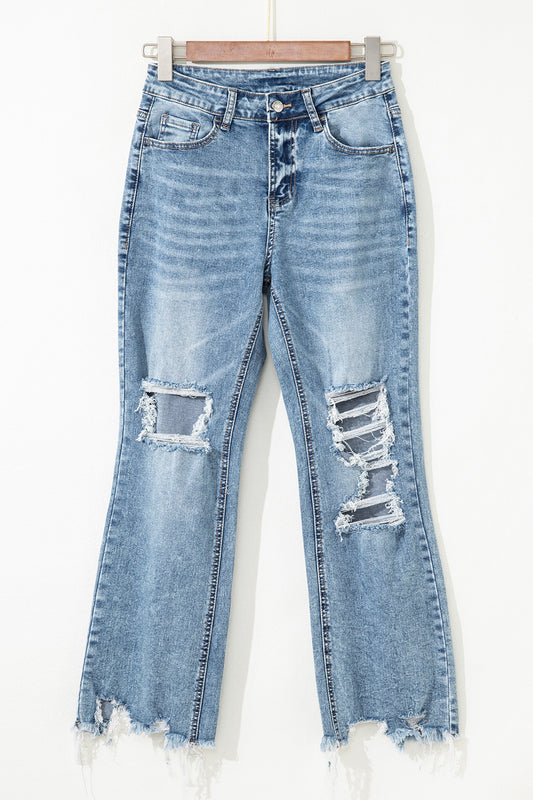 Washed torn jeans