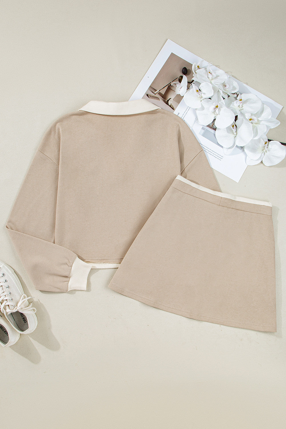 2 Piece Collared Crop Top & Skort Set