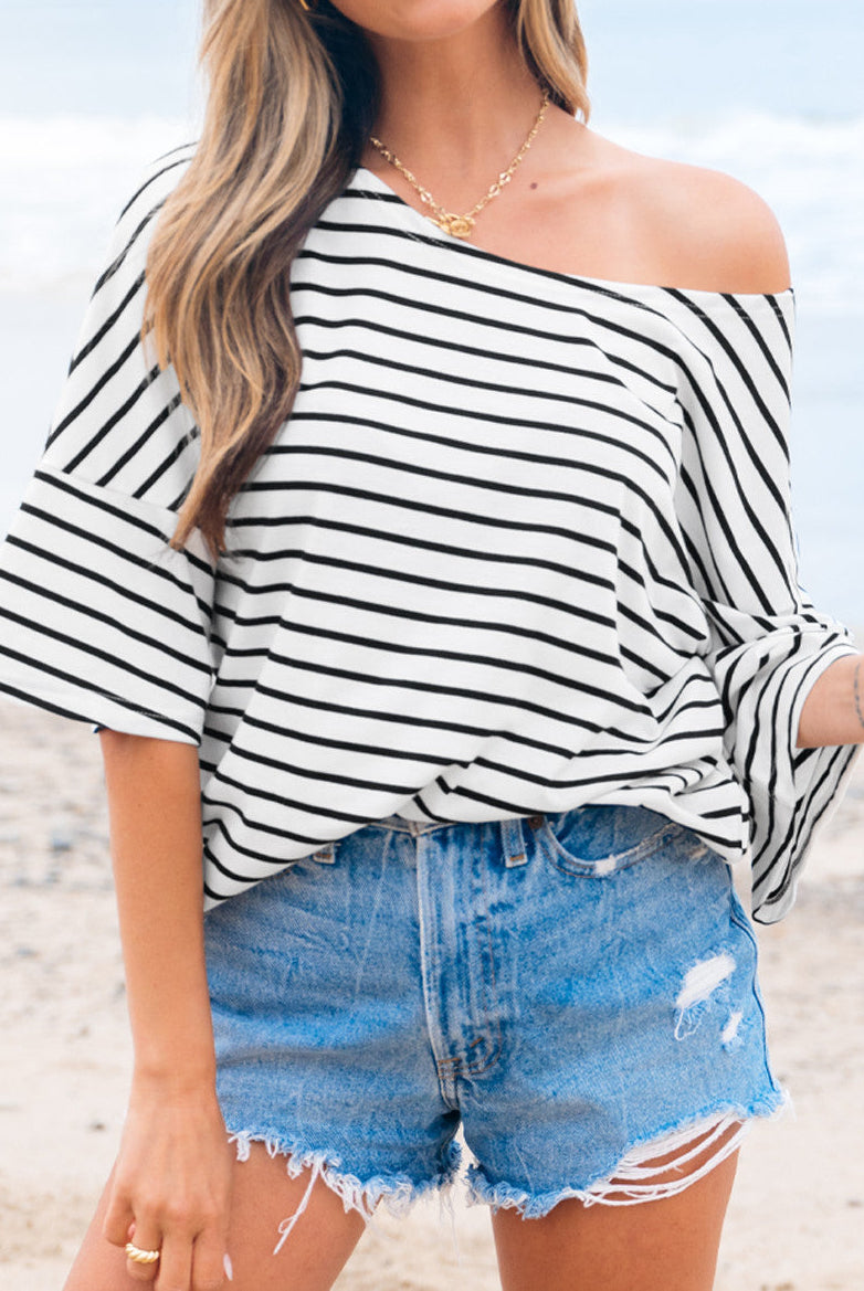 Black & White Playful Off the Shoulder Top