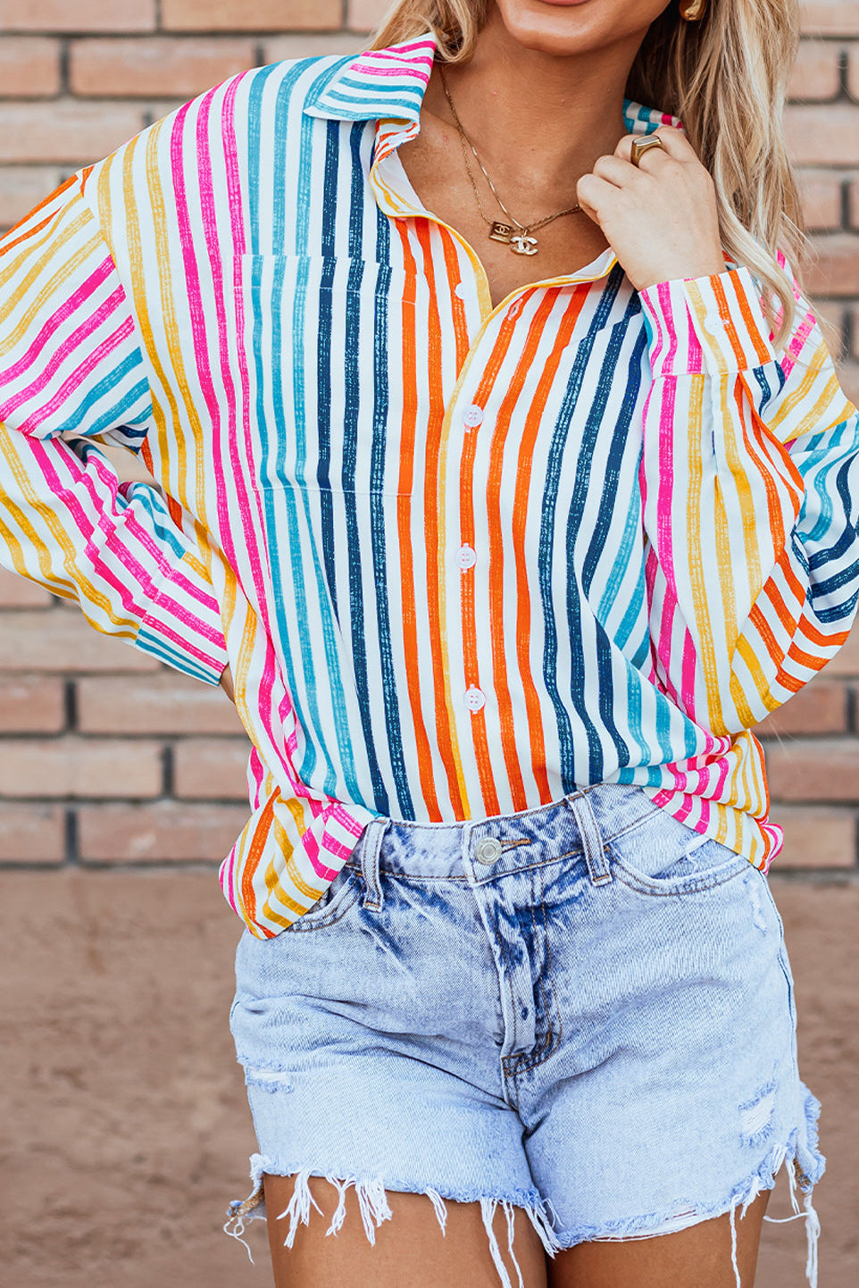 Fresh Striped Button Top