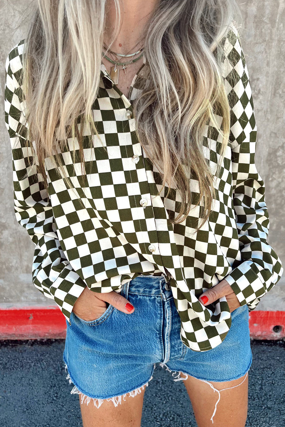 Olive Checkered Blouse