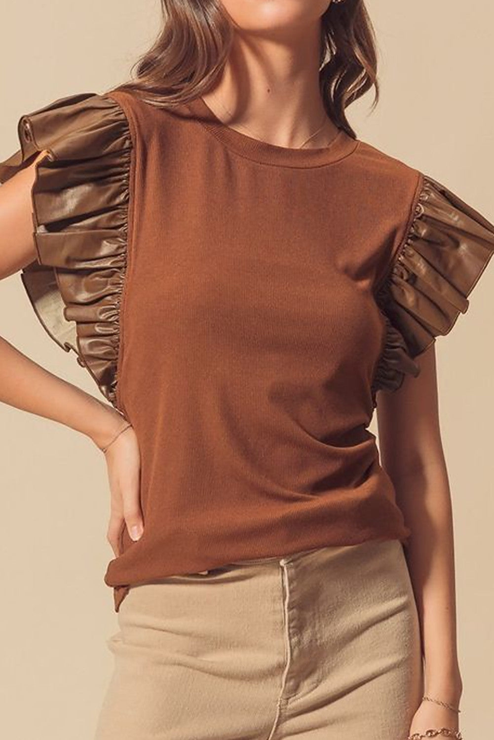 Brown Leather Ruffle