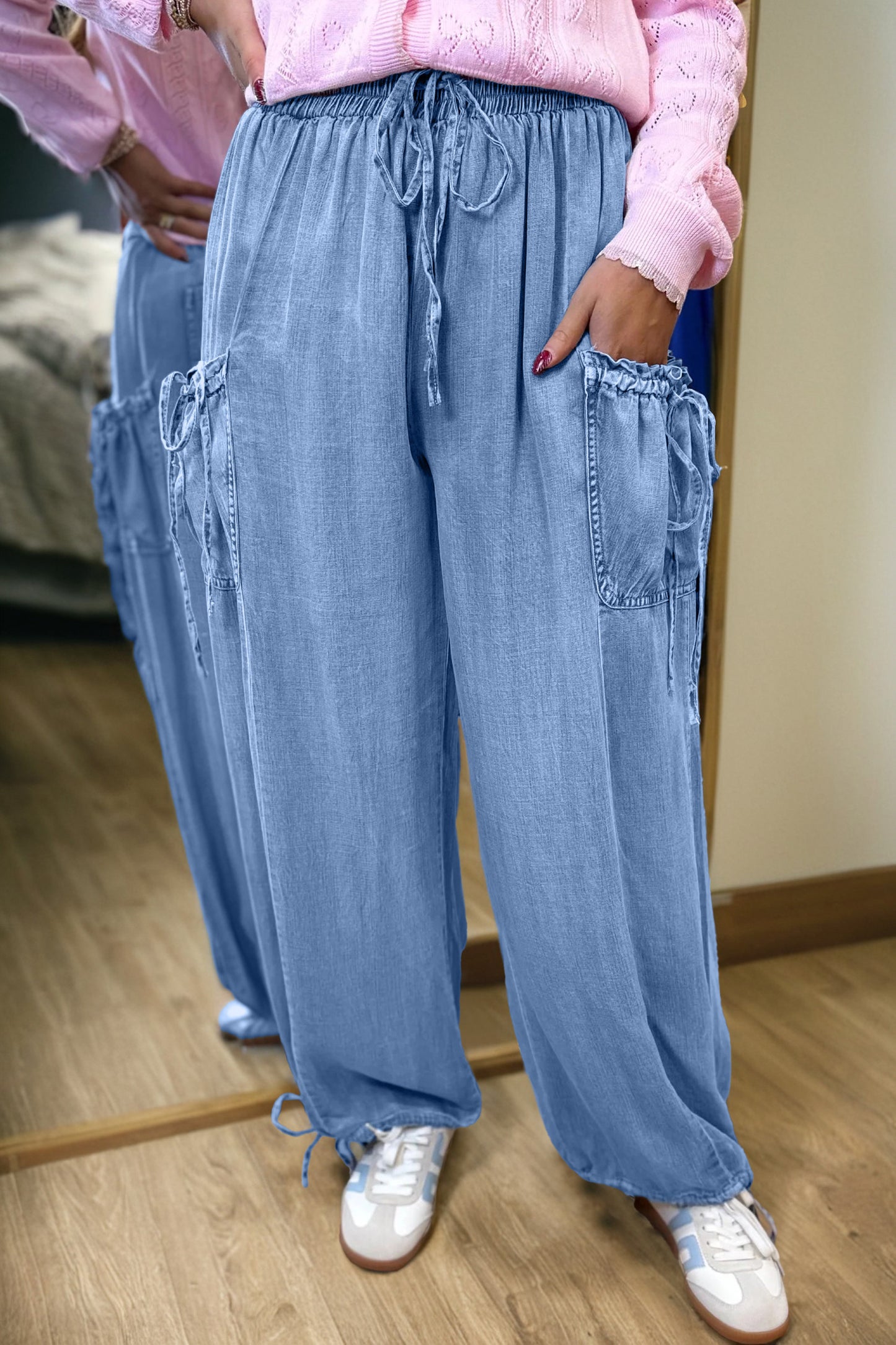 Denim Drawstring Baggy Pants\ Jean