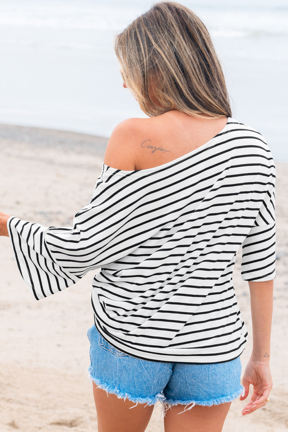Black & White Playful Off the Shoulder Top