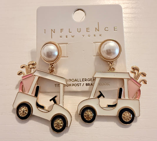 White Golf Cart Earrings