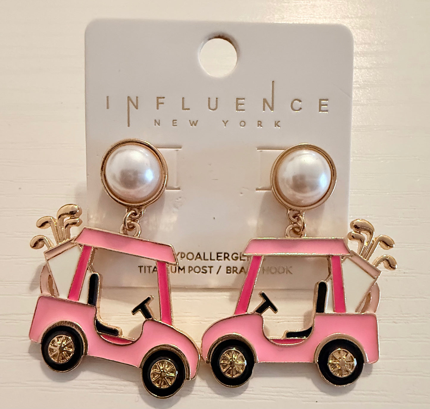 Pink Golf Cart Earrings