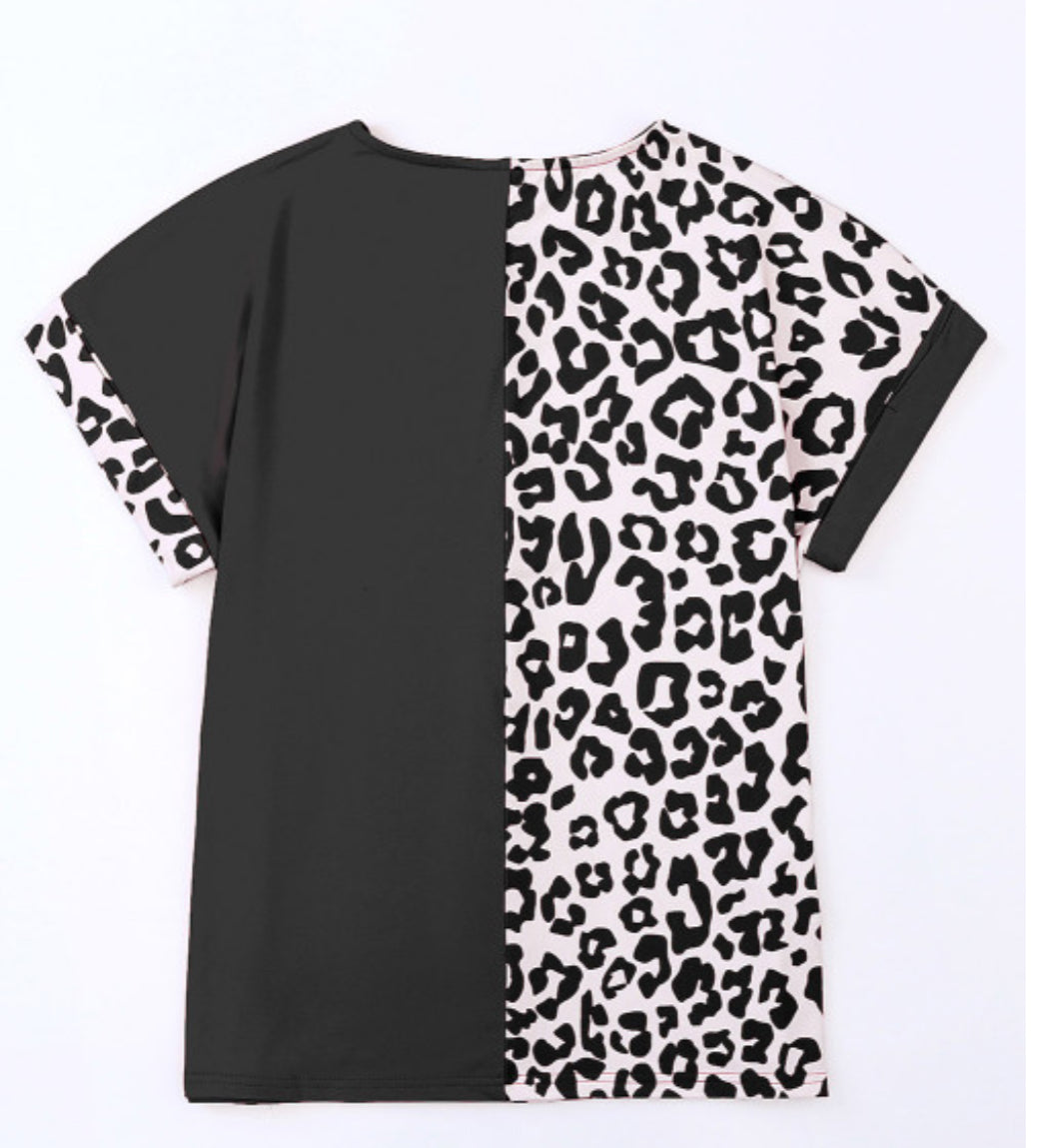 Black Color-block Cheetah Top