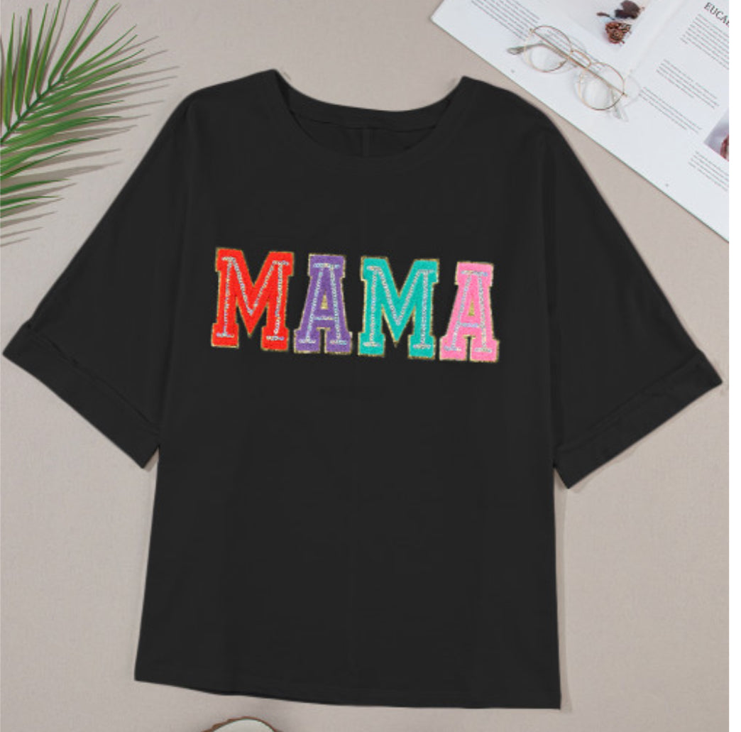 BLACK MAMA Patched Tee