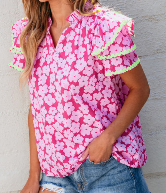 Pink&Lime Floral Blouse