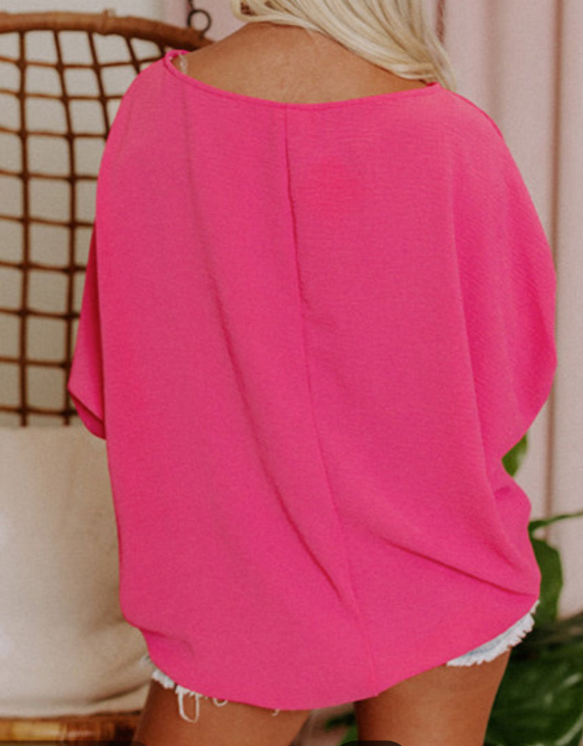Pink Crinkle Sleeve Blouse