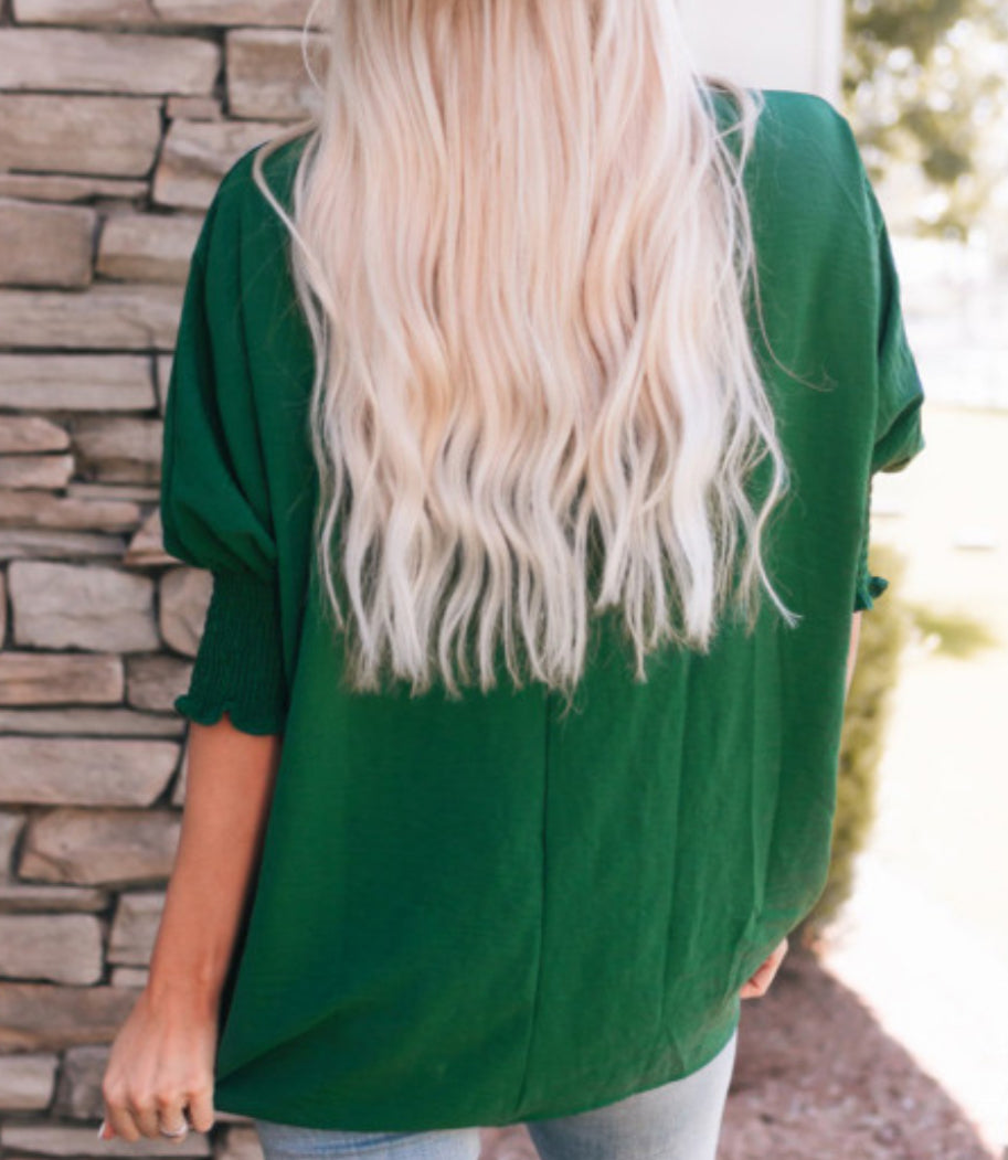 Green Crinkle Sleeve Blouse