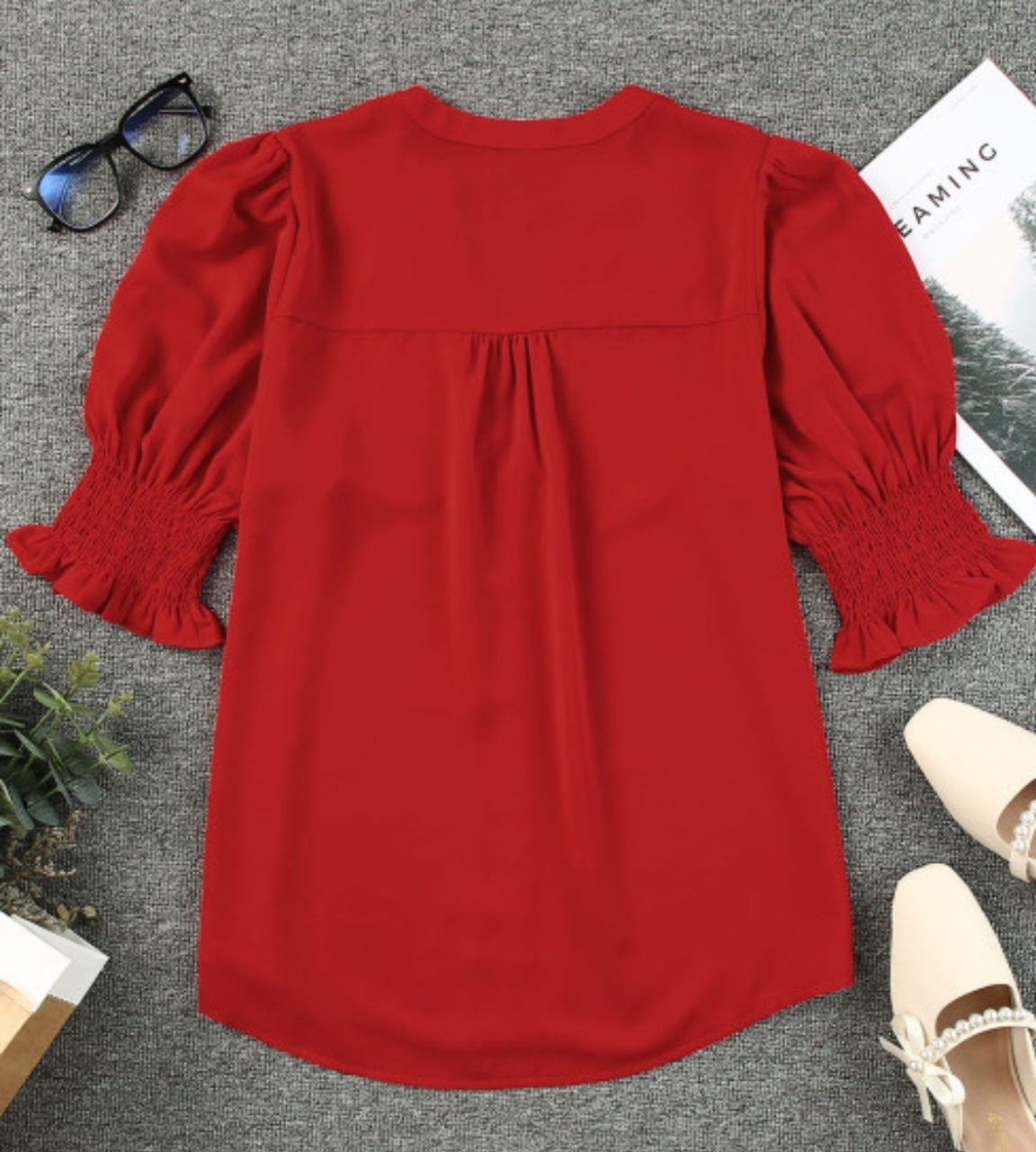 Red V-Neck Blouse