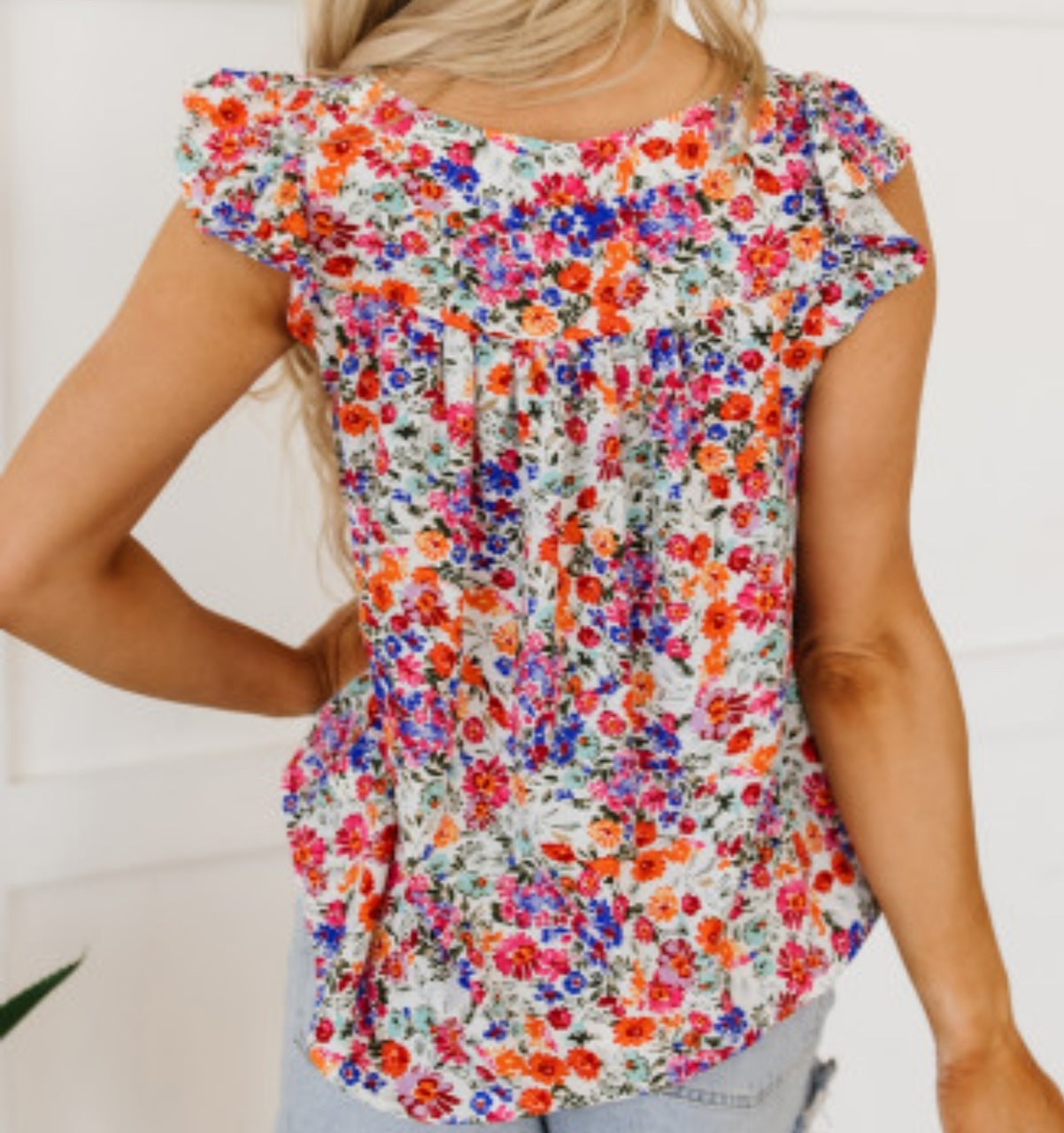 Floral Ruffle Square Neck Blouse