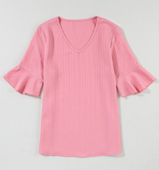 Pink Ruffle Sleeve Blouse