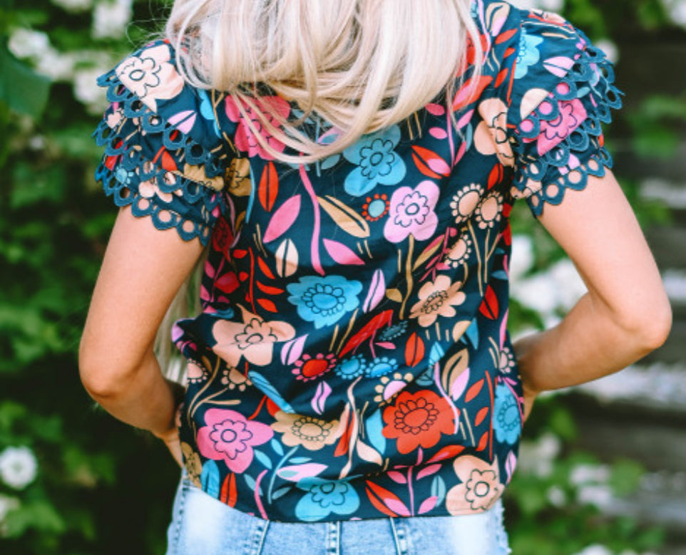 Floral Ruffle Sleeve Blouse