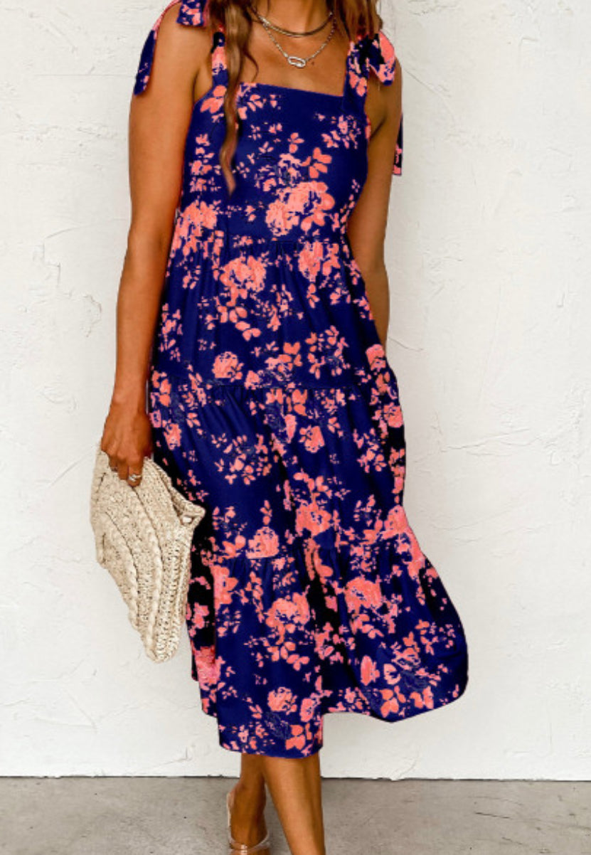 Floral Shoulder Tie Dress